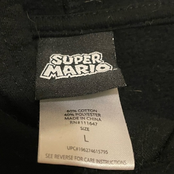 Super Mario Brothers Men’s Black Pullover Sweatshirt Hoodie Size Large - Picture 6 of 6